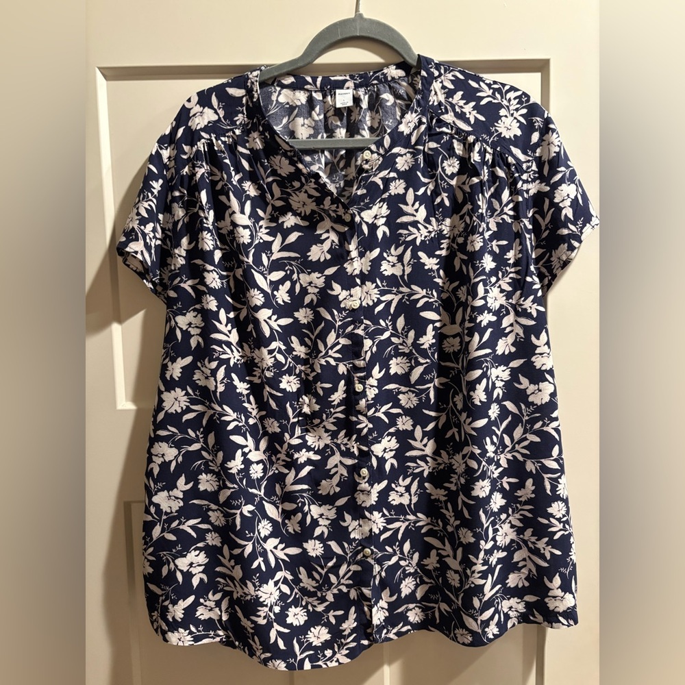 Old Navy Navy Blue and White Floral Button Down Shirt